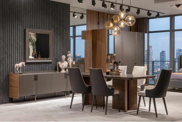 Luxus Iesszëmmer Set Iessdësch 6x Still Sideboard Iessgruppen Iessgarnitur 8 Stéck