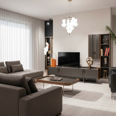 Wunnzëmmer Fernsehwand Holz Modern Regal Wunnzëmmer Miwwelen Schaf RTV mat Wandschaf