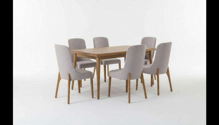 Iesszëmmer Set 7 Deeler. Iessdësch+6x Still Designer Holz Stull Garnitur Miwwelen Nei