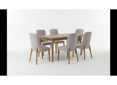 Iesszëmmer Set 7 Deeler. Iessdësch+6x Still Designer Holz Stull Garnitur Miwwelen Nei