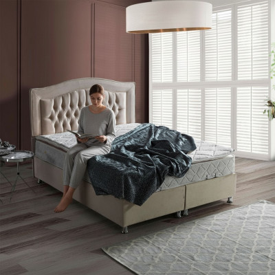 Bettdesign Betten Luxus Beige Polster Schlofzëmmer Miwwelen Sëlwer Chesterfield