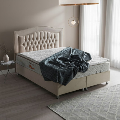 Bettdesign Betten Luxus Beige Polster Schlofzëmmer Miwwelen Sëlwer Chesterfield