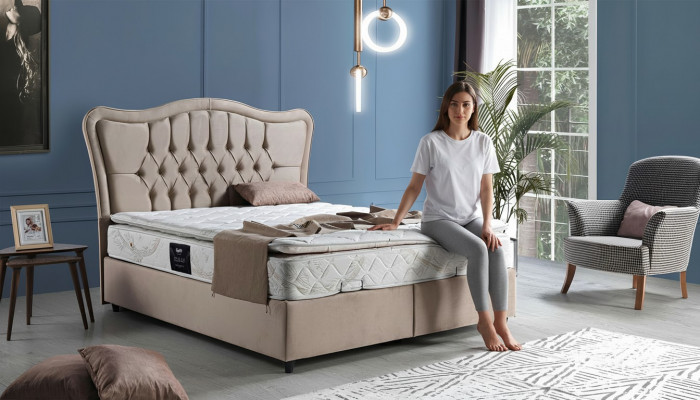 Bett Design Better Luxus Polster Schlofzëmmer Miwwelen Modern Beige 160x200