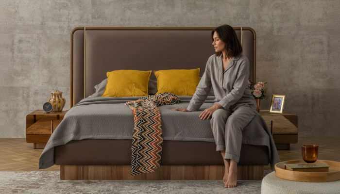 Moderne Schlofkummer Set Bett + 2x Nuetsdëscher Design Miwwelen Nei 3 teileg.