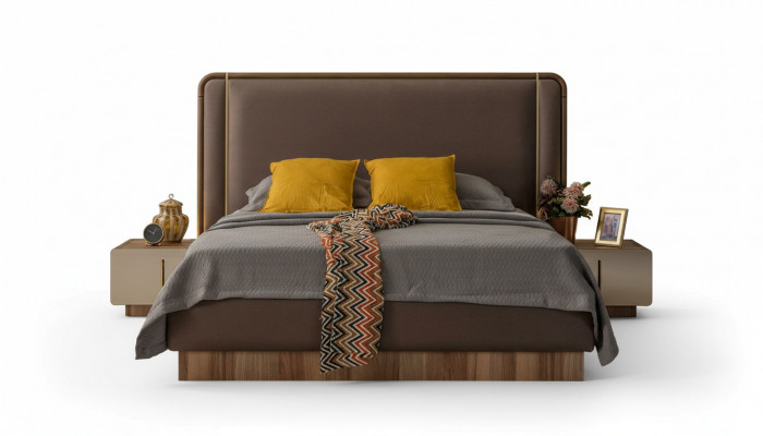 Moderne Schlofkummer Set Bett + 2x Nuetsdëscher Design Miwwelen Nei 3 teileg.