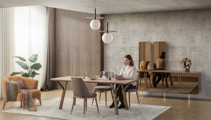 Iesszëmmer Set 6x Still+Iessdësch+Sideboard+Spigel Set Iesszëmmer Designer Nei