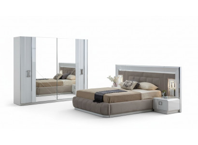 Schlofzëmmer Komplettset Bett 2x Nuetsdësch Kleederschaf Neit Design 4 Deeler.