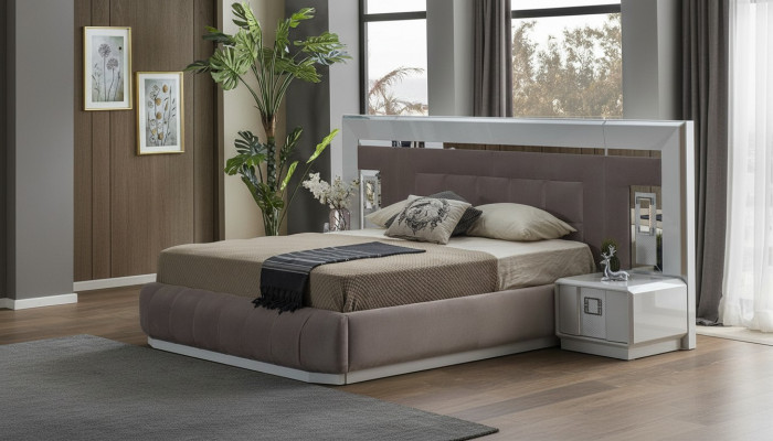 Schlofkummersaz Luxus Komplett Bett 2x Nuetsdësch Modern Miwwelen 3-Teileg Nei