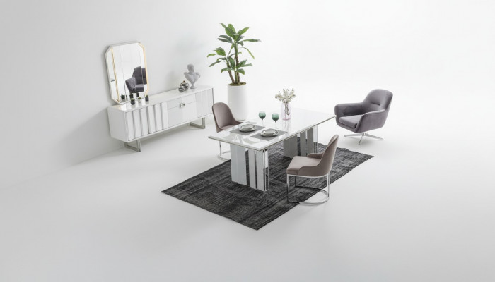 Luxus Iesszëmmer Set Iessdësch + 6x Still + Säiteboard mat Spigel Modern Komplett