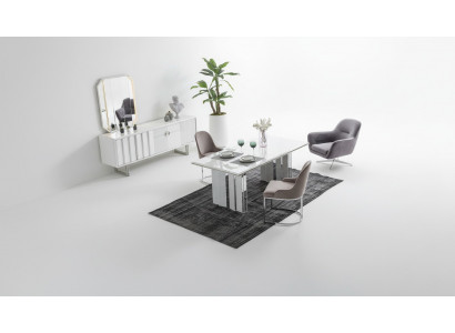 Luxus Iesszëmmer Set Iessdësch + 6x Still + Säiteboard mat Spigel Modern Komplett