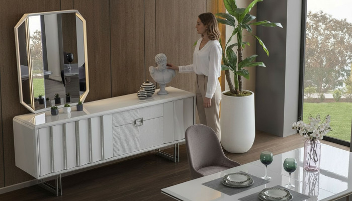 Grupp Sideboard Spigel Kommod Schief Kachholzmöbel Wäiss Wunnzëmmer
