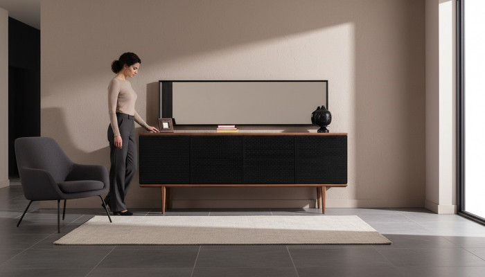 Luxus Anrichte Sideboard mat Spigel Design Modern Kommoden Holz Ariichtung