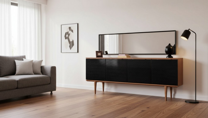 Luxus Anrichte Sideboard mat Spigel Design Modern Kommoden Holz Ariichtung