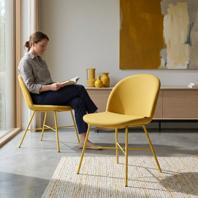 Gelber Stuhl Esszimmer Sitzer Luxus Designer Textil Stühle Sitz Möbel
