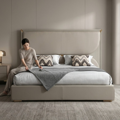 Luxus Schlofkummer Bett Designer Miwwelen Duebelbett Wäiss Textil Better Holz Nei