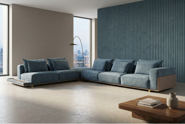 Blo Aroma L-Form Canapé Wunnzëmmer Luxus Stoffmiwwel Luxus Design Nei