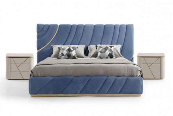 Schlofzëmmer Set Bett 2x Nuetsdëscher 3tlg. Blo nei Modern Komplett Luxus Miwwelen