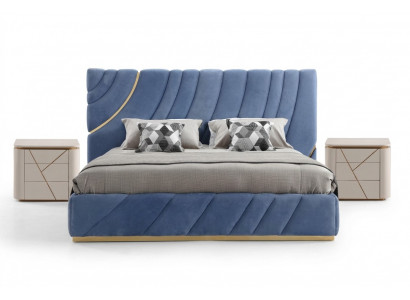 Schlofzëmmer Set Bett 2x Nuetsdëscher 3tlg. Blo nei Modern Komplett Luxus Miwwelen