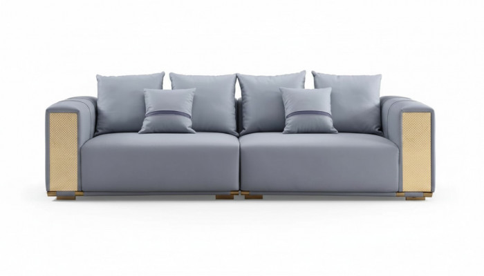 Luxus Sofa 4 Sëtzer Polstersofa Blo Textil Sëtz Design Canapé Modern Nei