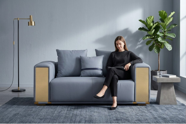 Luxus Wunnzëmmersofa 2-Sëtz Polstersofa Blo Textil Sëtz Design Couch Modern.
