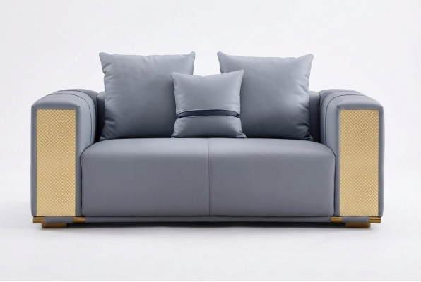 Luxus Wunnzëmmersofa 2-Sëtz Polstersofa Blo Textil Sëtz Design Couch Modern.