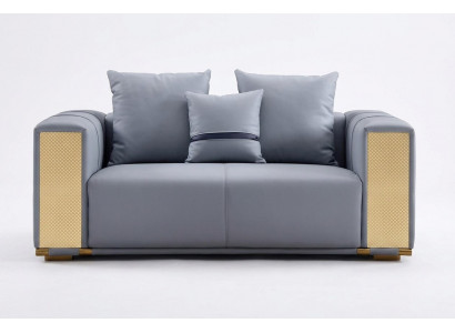 Luxus Wunnzëmmersofa 2-Sëtz Polstersofa Blo Textil Sëtz Design Couch Modern.