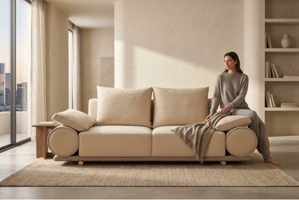 Modern Sofa 3 Sëtzer Wäiss Faarf Designer Polstersofa am Wunnzëmmer nei