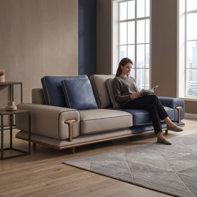 Luxus Wunnzëmmer Sofa 3-Sëtzer Polstersofa Textil Sëtz Design Canapé Modern