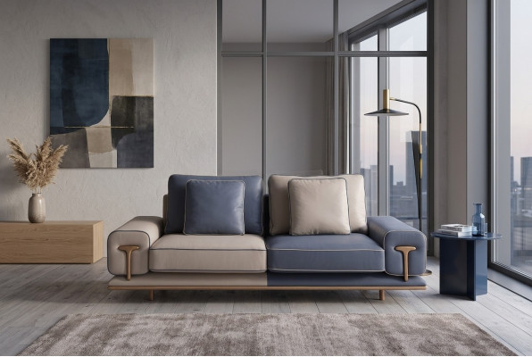 Luxus Wunnzëmmer Sofa 3-Sëtzer Polstersofa Textil Sëtz Design Canapé Modern