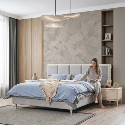 Design-Schlofzëmmer-Set Bett + 2x Nuetsdësch Luxus Duebelbett