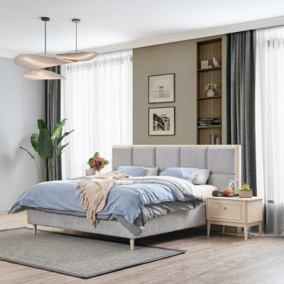 Design-Schlofzëmmer-Set Bett + 2x Nuetsdësch Luxus Duebelbett