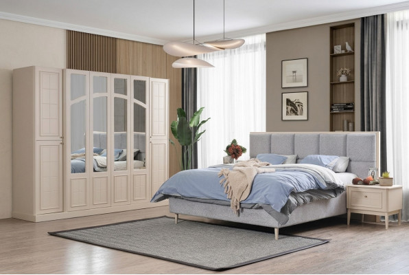 Schlofzëmmer Set Luxus Komplett Bett 2x Nuetsdësch Kleederschaf Modern 4-Deeler