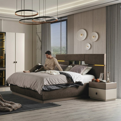 Schlofkummer Set Luxus Bett brong Faarf an 2x Nuetsdësch 3 Stéck nei