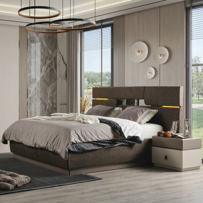 Schlofkummer Set Luxus Bett brong Faarf an 2x Nuetsdësch 3 Stéck nei