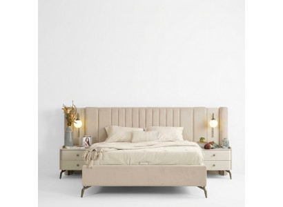 Luxus-Schlofzëmmer-Bett an 2x Noluecht Dëscher 3-Deel Set Design Ariichtung