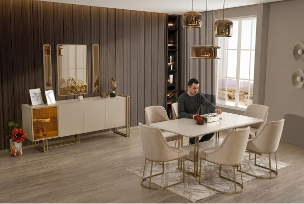Luxuriéis Iesszëmmer Set Iessdësch + 6x Still + Sideboard + 3x Spigel 11tlg