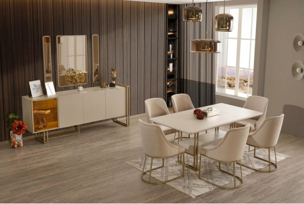 Luxuriéis Iesszëmmer Set Iessdësch + 6x Still + Sideboard + 3x Spigel 11tlg