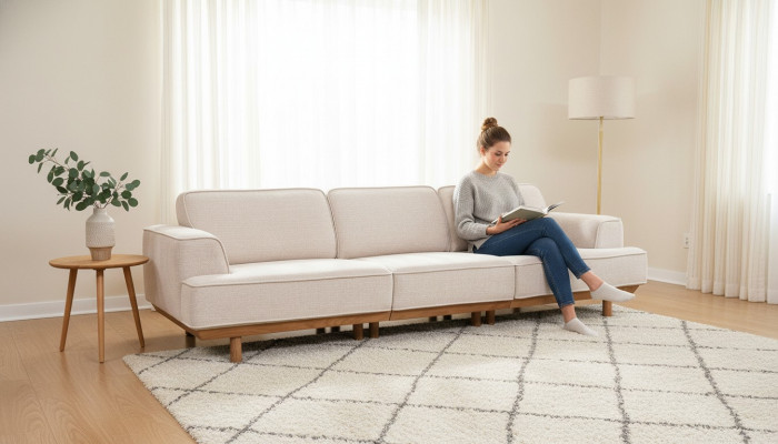 Wäisst Polstersofa Wunnzëmmer 4-Sëtzer Luxus Couch Designer Miwwelen