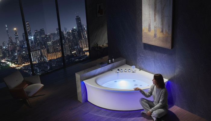 Eckwanne Badewanne Eckbadewanne Whirlpool Ergonomesch Waasserfall LED