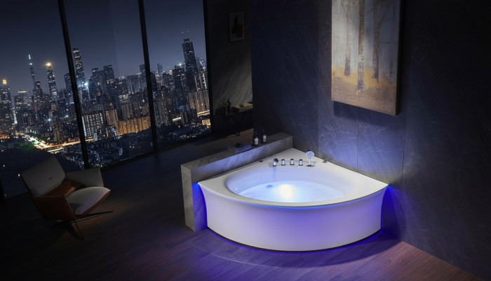 Eckwanne Badewanne Eckbadewanne Whirlpool Ergonomesch Waasserfall LED