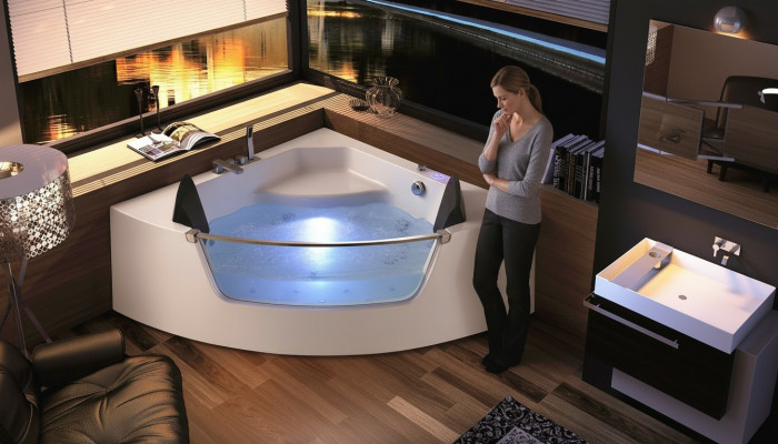 Whirlpool Badkessa Glas LED Luucht Armaturen Eckbadkessa Kessa Badkessa