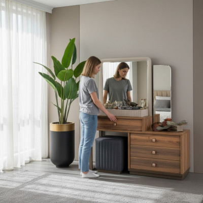 Brongen Optrëschpult Luxus Holz Friséierdësch Moderne Kosmetiksdësch