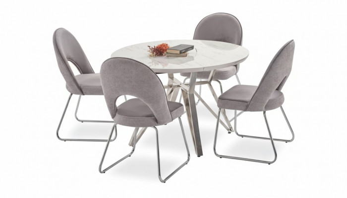 Luxus Iesszëmmer Set Iessdësch 4x Still Holz Stull Textil Iessgrupp Garnitur Nei