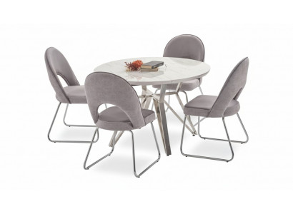 Luxus Iesszëmmer Set Iessdësch 4x Still Holz Stull Textil Iessgrupp Garnitur Nei