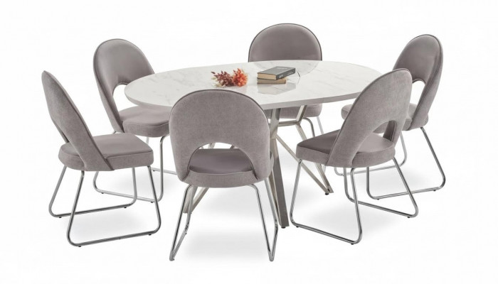 Luxus Iesszëmmer Set Iessdësch mat 6x Still Nei Komplett Modern Miwwel 7tlg.