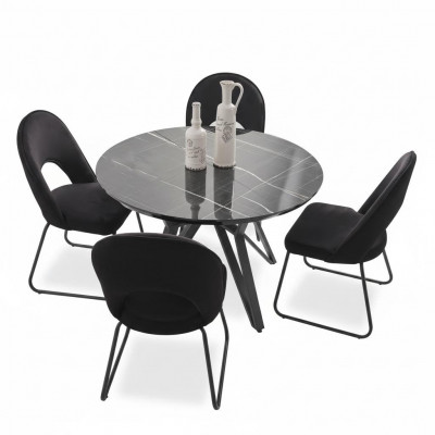 Luxus Iesszëmmer Set Iessdësch 4x Still Stull Stoff Iessgruppe Garnitur Nei