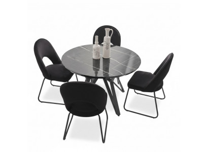 Luxus Iesszëmmer Set Iessdësch 4x Still Stull Stoff Iessgruppe Garnitur Nei