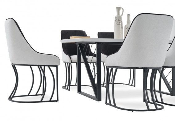 Iesszëmmer Set Garnitur Dësch 6x Still Design Modern Miwwelen Luxus Iessdësch Nei