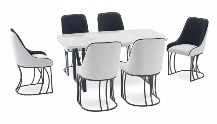 Iesszëmmer Set Garnitur Dësch 6x Still Design Modern Miwwelen Luxus Iessdësch Nei