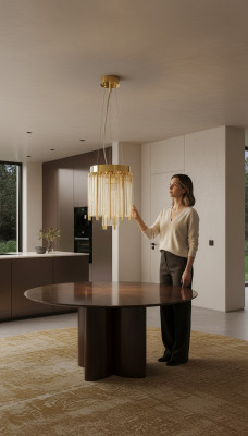 Krounluuchten Stil Modern nei Hängeleuchten Plafongsliicht Wunnzëmmer Glas